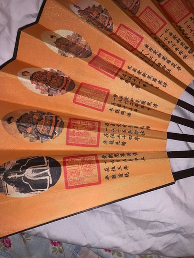 Vintage wooden hand fan- ornamental Chinese emperor design