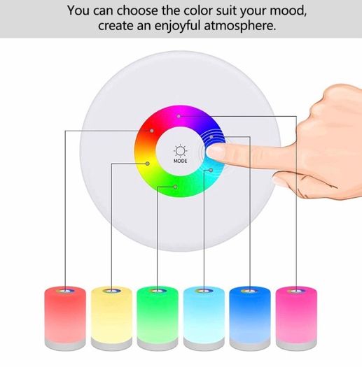 LED Night Light, Smart Bedside Table Lamp, Touch Control, Dimmable, USB Rechargable, Portable, Color Changing RGB for Kids, Bedroom, Camping (Warm White)