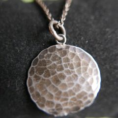 Vintage Sterling Silver 925 Pendant Hammered Round Pendant and Necklace