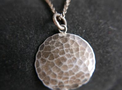 Vintage Sterling Silver 925 Pendant Hammered Round Pendant and Necklace