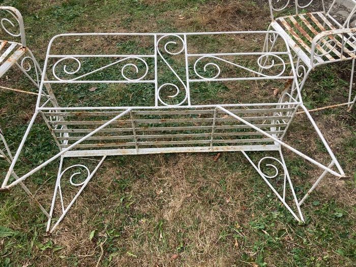 Vintage Wrought Iron Garden Set with Bench and 2 Armchairs (Restoration Project)