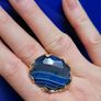 Adjustable ring with faceted blue Agate stone & gold plated setting Image 5