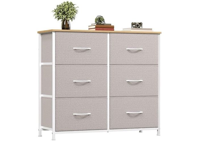Chest of Drawers for Bedroom with 6 Drawers, Wide Storage Organizer Fabric Dresser for Closet Nursery Bedside Living Room Laundry Entryway Hallway, Ash Grey