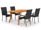 5 Piece Garden Dining Set Black