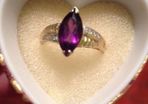 Amethyst and diamond marquise 14k gold ring