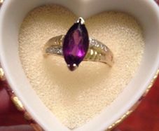 Amethyst and diamond marquise 14k gold ring
