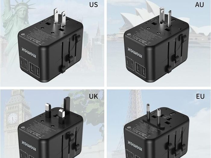 MOMAX Universal Travel Adapter,70W GaN Travel Plug Adapter with UK/EU/AU/US Plugs, 3USB-C PD & 2USB-A QC International Adapter Charger, Adapter Plug for Laptops Tablets Phones Vision Pro 1-World