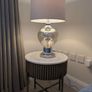 Pair of Glass & Chrome Table Lamps with Grey Shades Image 2