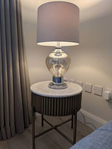 Pair of Glass & Chrome Table Lamps with Grey Shades
