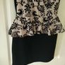 Evita brand Black Dress with Cream Design Peplum Image 2