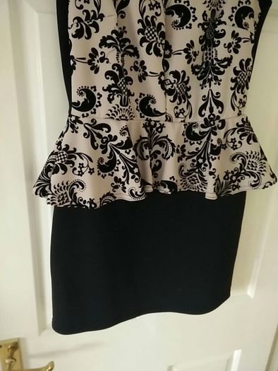 Evita brand Black Dress with Cream Design Peplum