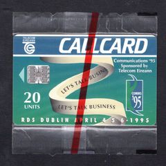 1995 Ireland 20 unit Communications 1995 expo at the RDS, Dublin (Schlumberger SC7) Call Card Mint in packaging