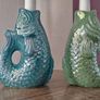 Set of x2 Ceramic Fish Ornament Candle Stick/ Holders Image 4