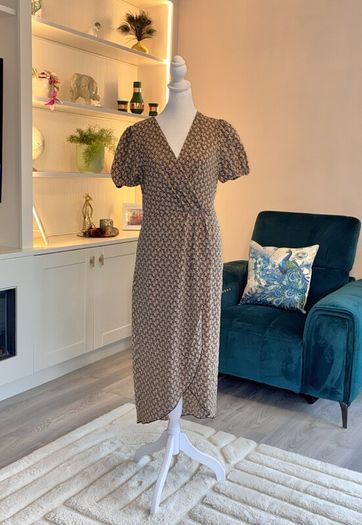 Brand New Emery Rose Wrap Front Geometric Midi Dress - Size M / UK 10 / EU 38