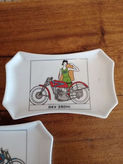 Vintage Ceramic Motorcycle Trinket Dishes. Set of 5