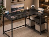 L Shaped Corner Desk with Storage Shelves