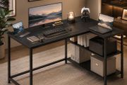 L Shaped Corner Desk with Storage Shelves