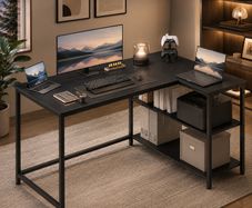 L Shaped Corner Desk with Storage Shelves