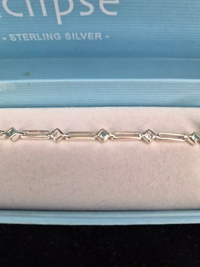 Eclipse Sterling Silver Link Bracelet Blue Clear CZ Boxed