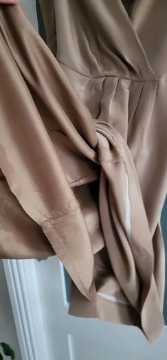 LK BENNETT 100% Silk Tan Cowl neck dress Sz 14 UK (Fit 14-16UK) - Rrp 225 (New)