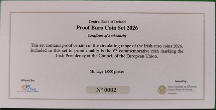 No. 2 - Ireland Euro Proof Coin Set 2026 - Coin Set (2e, 1e, 50c, 20c, 10c, 5c, 2c, 1c + 2ECC)