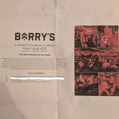 Barry's fitness class x 5 use voucher