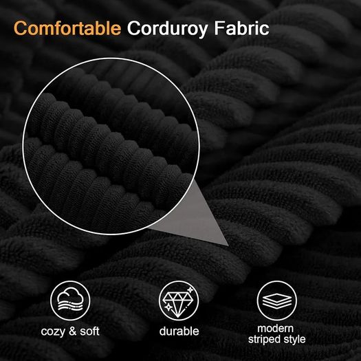 Convertible Folding Sofa Bed, Corduroy Boneless Couch, Black Folding Foam Boneless Couch with 2 Pillows, Sleeper Lounger Foldable Sofa for Small Spaces, Bedroom and Guest Room