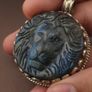 Handmade Vintage Labradorite Lion Face Brass Floral Design Pendant Image 10