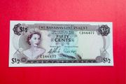 Bahamas  50. CENTS   1965 . Pick  17a . SCARCE  Uncirculated