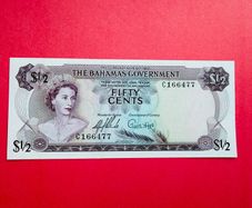 Bahamas  50. CENTS   1965 . Pick  17a . SCARCE  Uncirculated