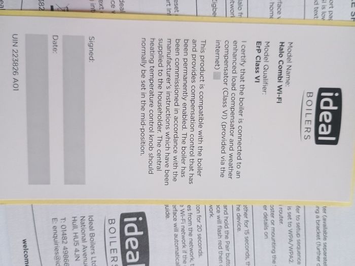 Ideal Halo combi wifi thermostat