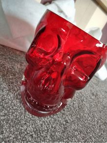 Halloween Red Glass Skull Candy Dish