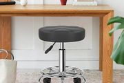 Leather Round Rolling Stool Swivel Height Adjustment Home Office Stool Drafting Lab Kitchen Massage Stools with wheels Office Chair (black)