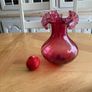 Stunning Oversized Cranberry Glass Vase . Hand blown glass with ruffle edge Image 3