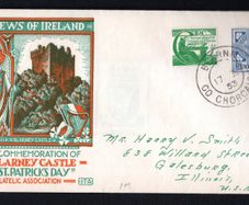 1953 Ireland Illustrated cover showing Blarney  Castle for St Patricks day (issued by the Eire Philatelic Association (EPA)) tying definitive stamps with Blarney, Co. Cork cancel of 17/03/1953