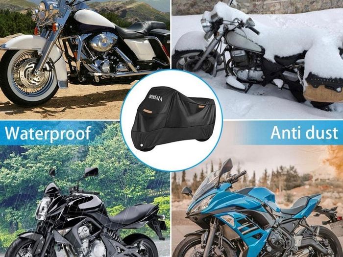 Waterproof Motorcycle Cover, 210D Thickned Oxford Cloth with Lock Holes, for Honda, Yamaha, Suzuki, Kawasaki, Outdoor Protection, 96.46 x 41.34 x 49.21 inch