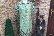 Vintage 60s 70s green Peacock print Shirt dress small medium