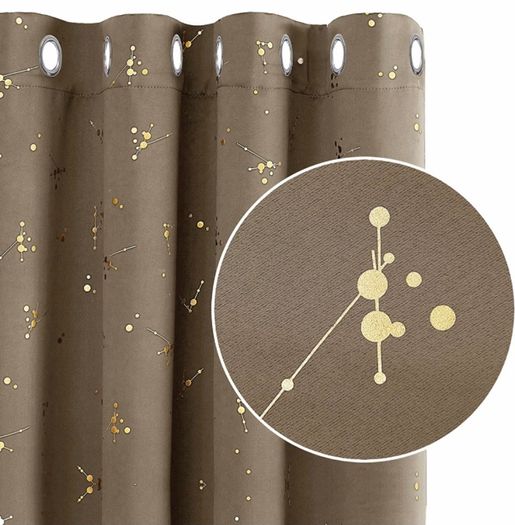 Eyelet Curtains, Blackout Curtains, Gold Constellation Printed Curtains Thermal Insulated Curtains for Bedroom (MULTIPLE COLOURS/SIZES)