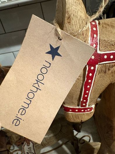 New vintage inspired 45cm high hand carved horse on wheels with washed wood finish