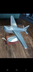 Art Deco style polished vintage aluminum airplane desk model,