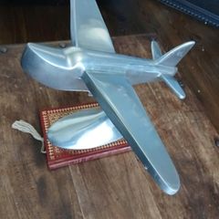 Art Deco style polished vintage aluminum airplane desk model,