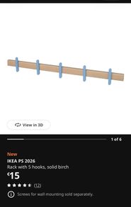 IKEA PS 2026 Rack with 5 hooks, solid birch