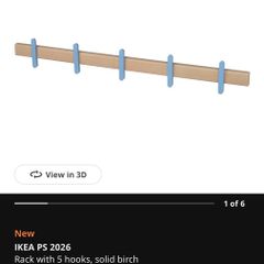 IKEA PS 2026 Rack with 5 hooks, solid birch