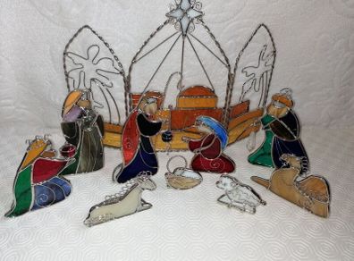 Rare Stained Glass Nativity (10 Pieces)