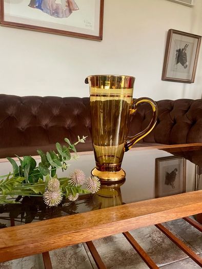 Vintage Hand Blown Amber Tall Glass Cocktail Jug or Vase 1960s