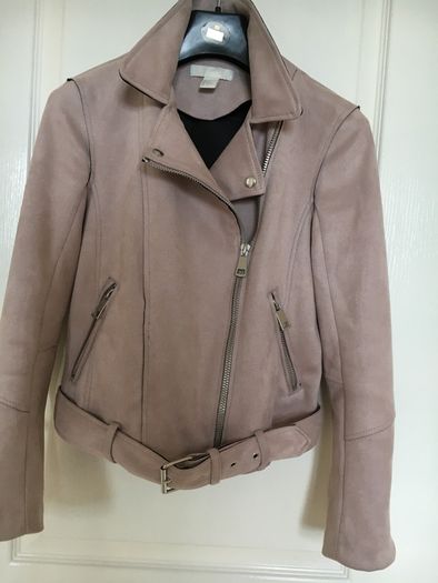 Dusky Pink Suede Biker Jacket