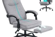 Office Chairs for Home, Ergonomic Office Chair with Footrest, 90-135 Recline, 150kg Heavy Duty Fabric Computer Desk Chair with Linkage Armrests, Adjustable Height for Napping and Gaming