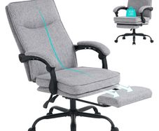 Office Chairs for Home, Ergonomic Office Chair with Footrest, 90-135 Recline, 150kg Heavy Duty Fabric Computer Desk Chair with Linkage Armrests, Adjustable Height for Napping and Gaming