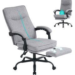 Office Chairs for Home, Ergonomic Office Chair with Footrest, 90-135 Recline, 150kg Heavy Duty Fabric Computer Desk Chair with Linkage Armrests, Adjustable Height for Napping and Gaming