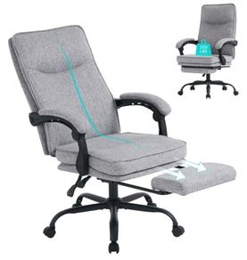 Office Chairs for Home, Ergonomic Office Chair with Footrest, 90-135 Recline, 150kg Heavy Duty Fabric Computer Desk Chair with Linkage Armrests, Adjustable Height for Napping and Gaming